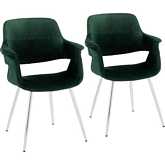 Vintage Flair Dining Accent Chair in Chrome & Green Velvet (Set of 2)